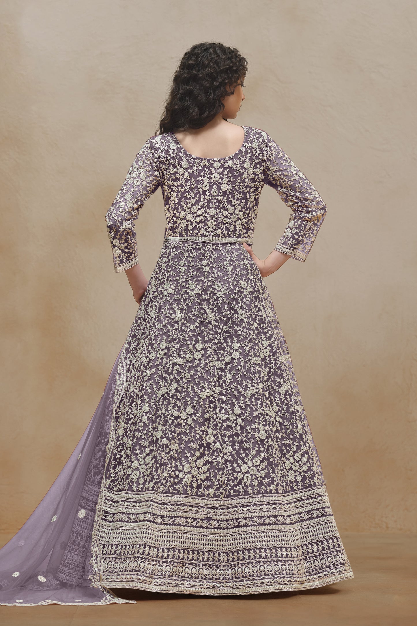Anarkali Dress Purple Party Wear Heavy Embroidered Worked Long Gown Suit