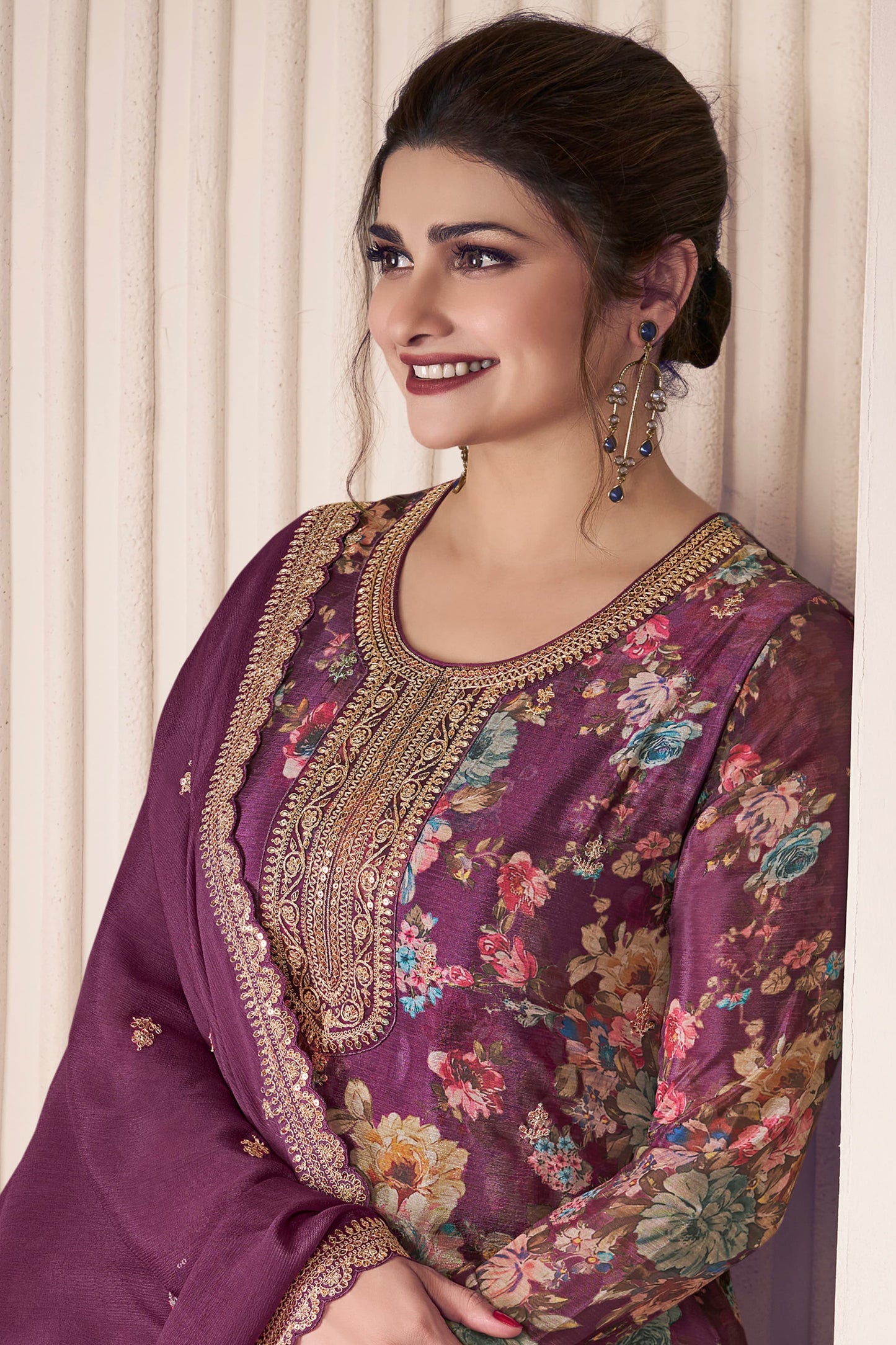 Chinon fabric salwar kameez with embroidered detailing