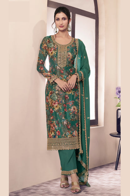 green casual salwar kameez front view