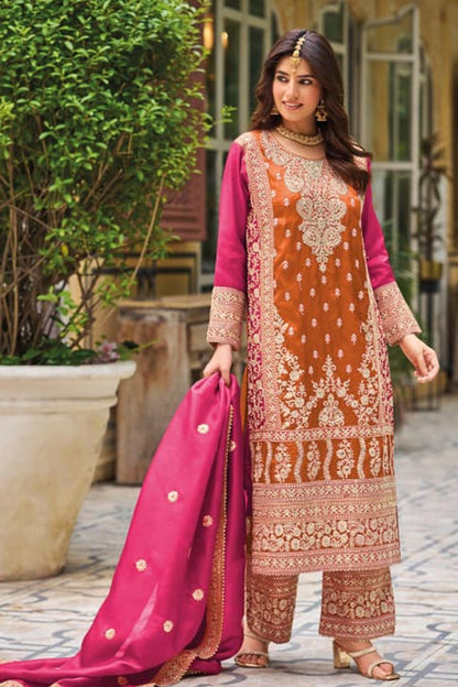 Orange Embroidered Traditional Look  Outfit