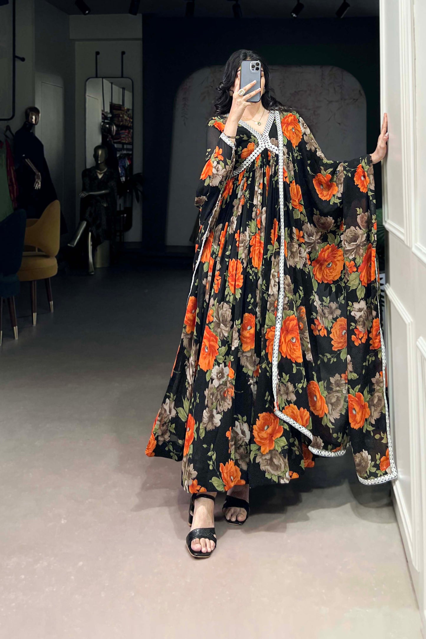 Flower Printed Anarkali Suit Function Party Wear Dupatta Dresses