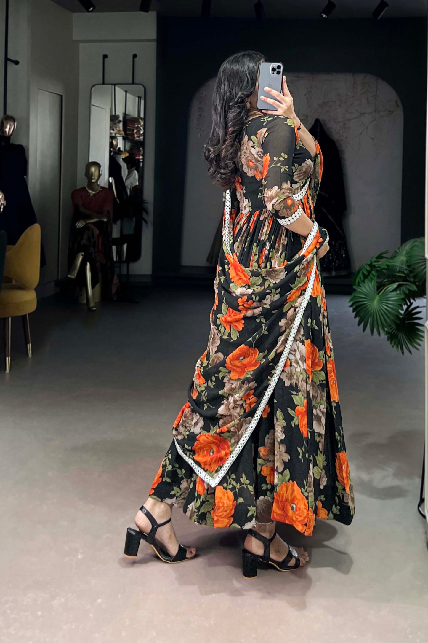 Flower Printed Anarkali Suit Function Party Wear Dupatta Dress