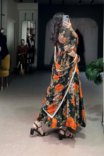 Flower Printed Anarkali Suit Function Party Wear Dupatta Dress