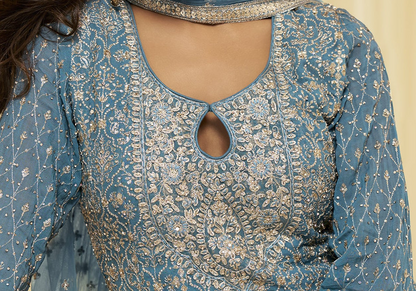 Close-up of seroski zarkan embroidery on neckline
