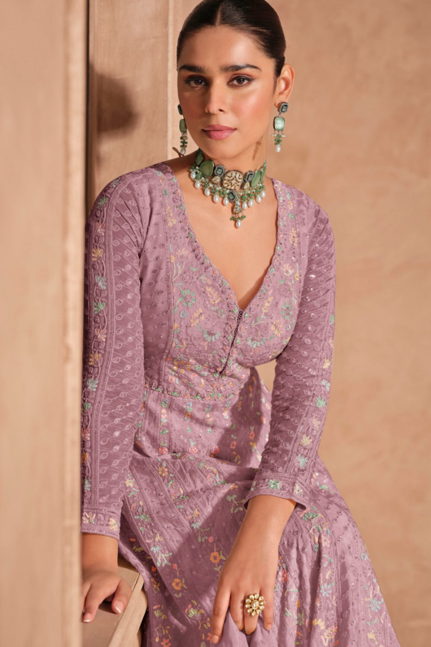 Designer Anarkali Gown With Heavy Embroidery Worked Full Flared Indian Weddings USA