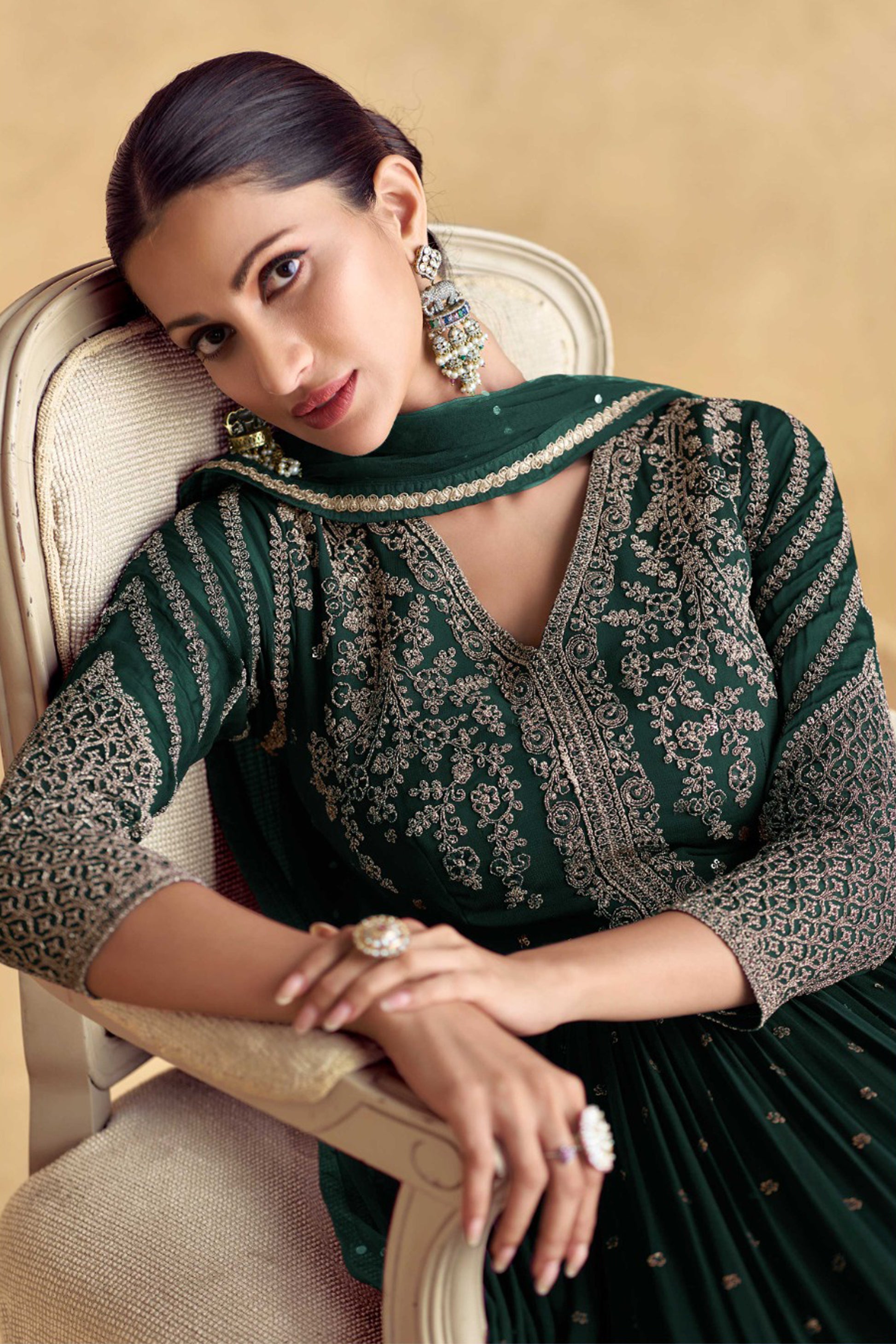 Green Anarkali Gown For USA Women's Party Wear – Seyuri