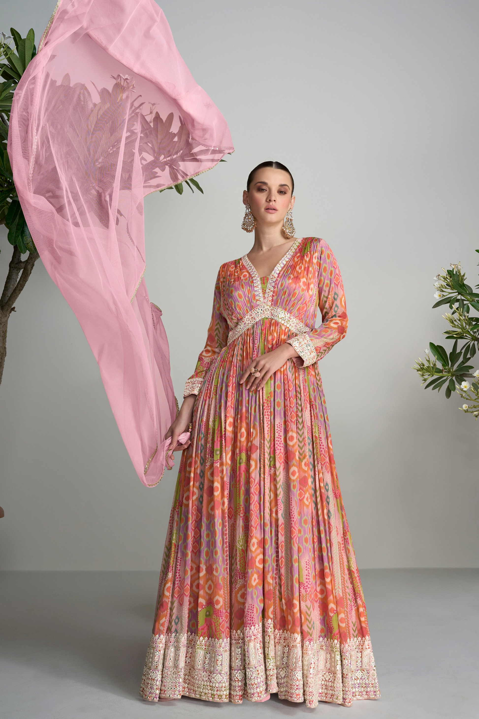 Full Flared Orange Pakistani Anarkali Gown For Eid-Ramzan Party Wear Suit