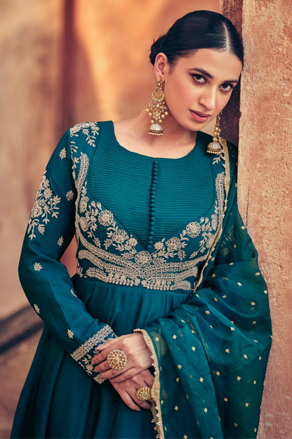 Wedding Anarkali Dresses for Embroidered Worked Chinon Silk Gown With Dupatta