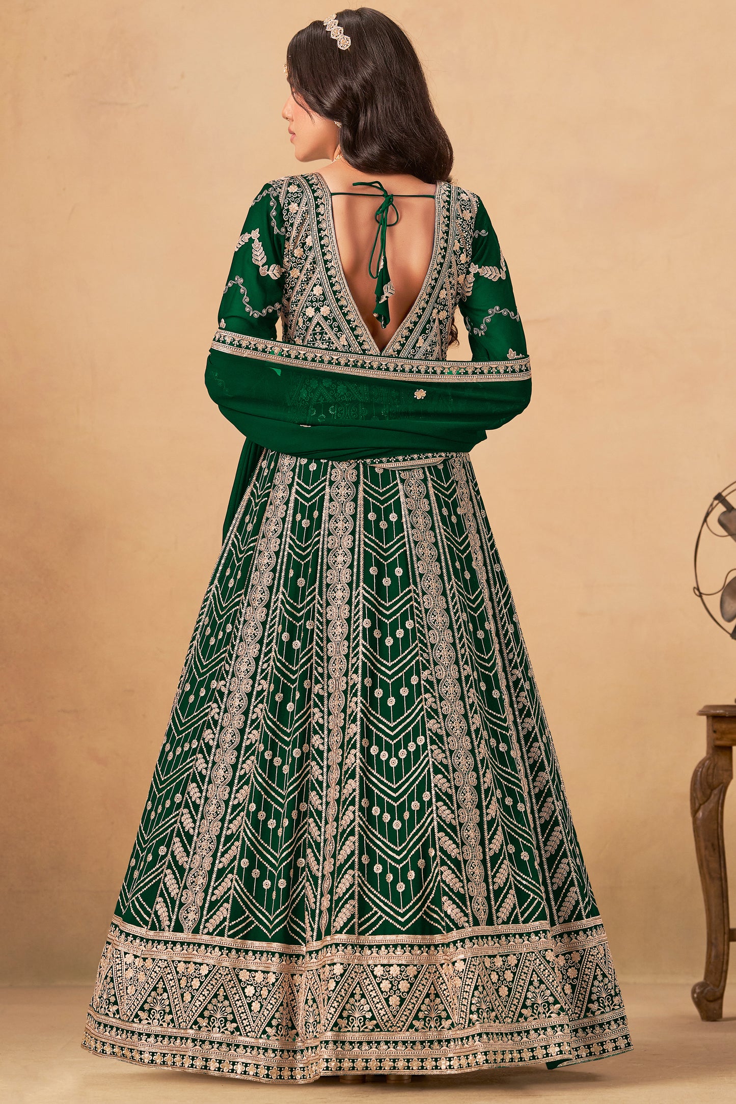 Green Heavy Embroidered Worked Long Anarkali Gown Dupatta 