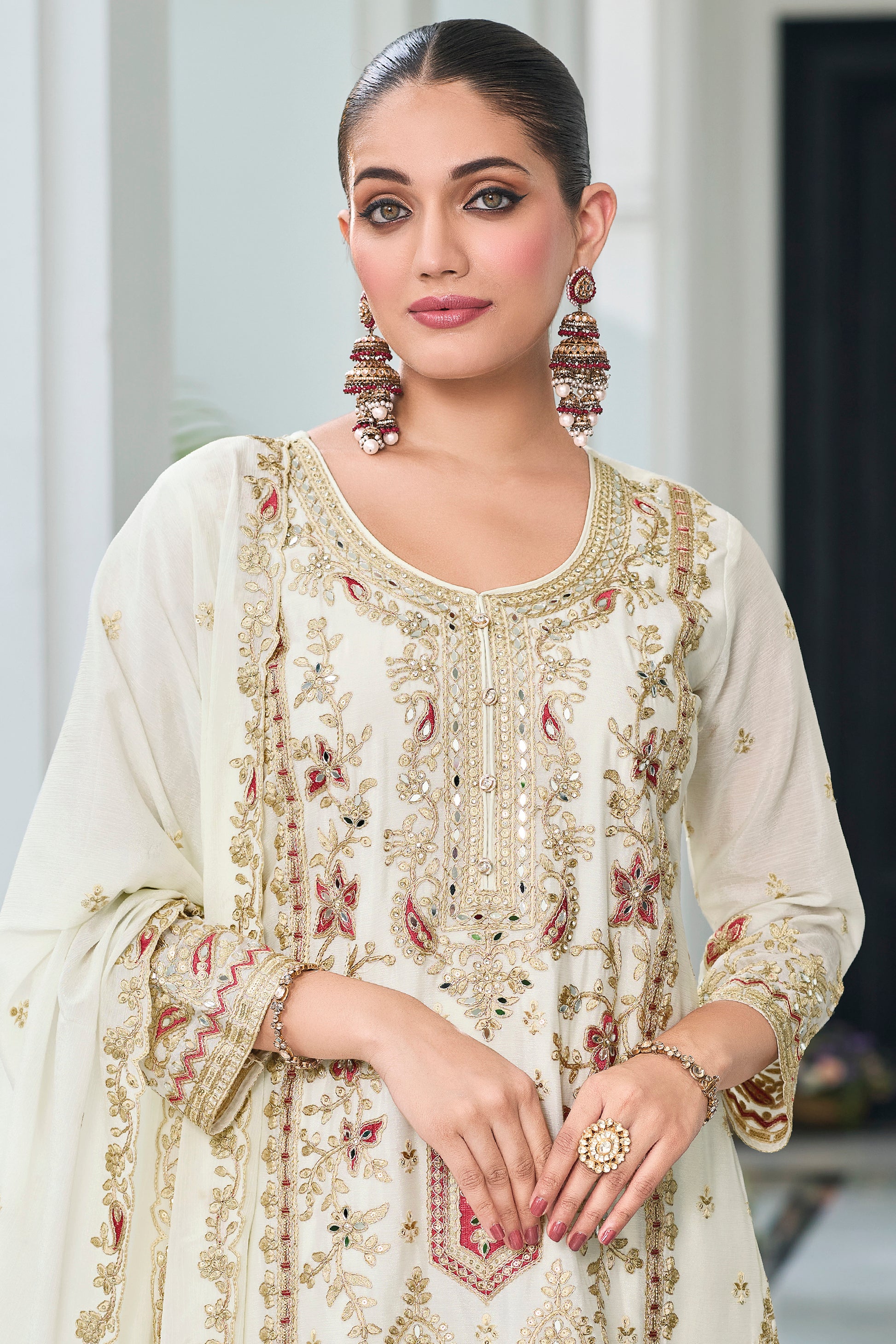 green emerald velvet dress seyuri White Embroidered Dress for Festival Outfit White / 8-Us M (40)