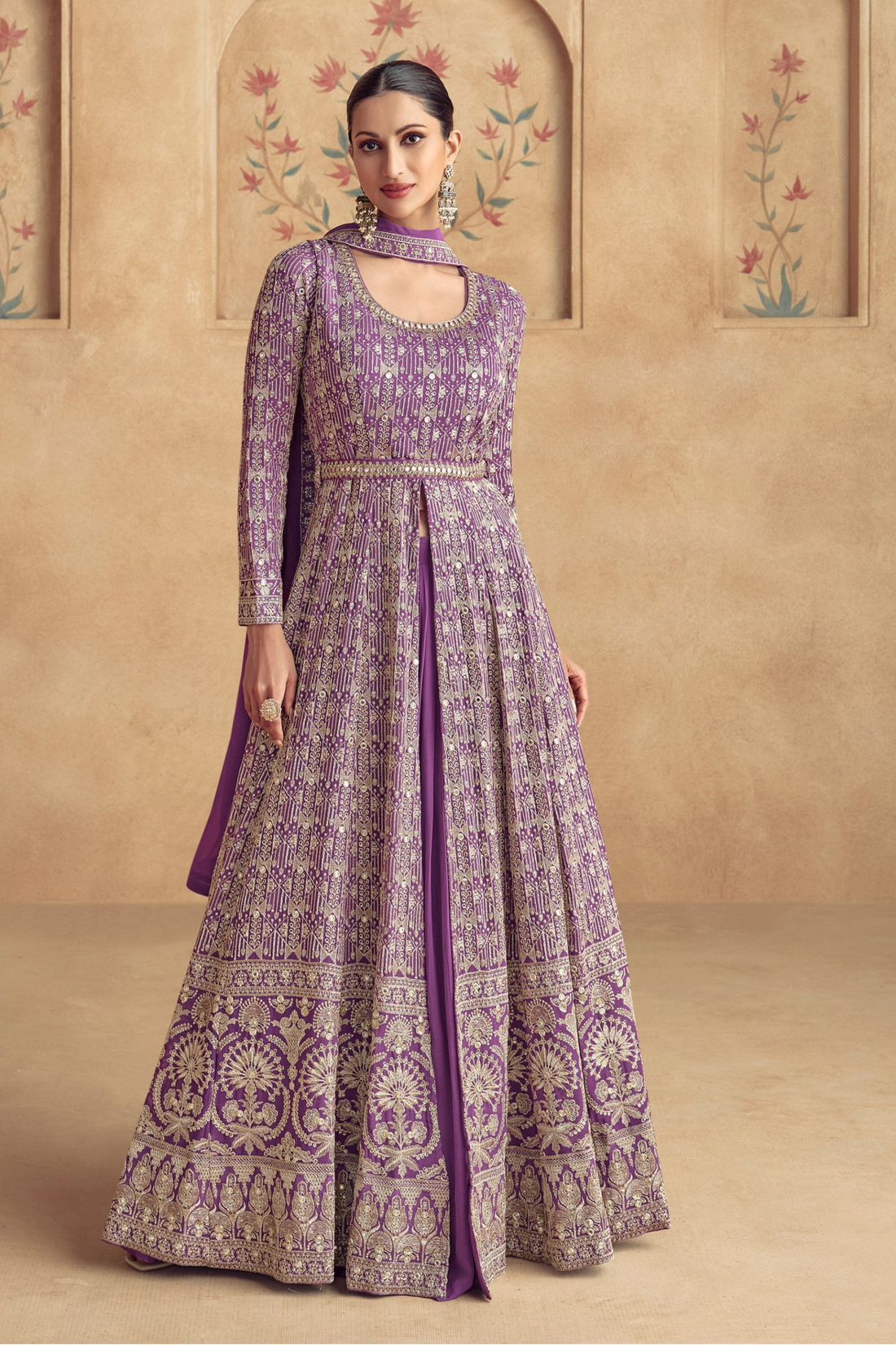 Purple embroidered Anarkali gown with dupatta from Seyuri