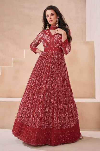 Pakistani Indian Eid Special Long Real Georgette Anarkali Gown With Dupatta 