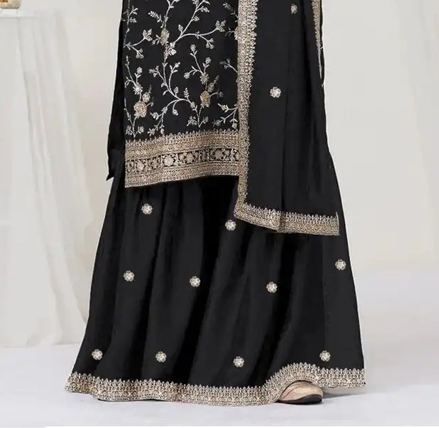 Black Designer Embroidered Palazzo Suit 