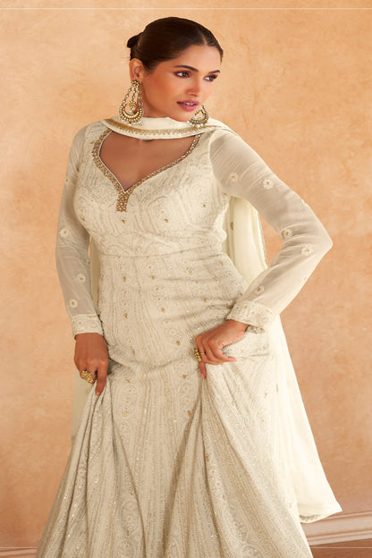 White Anarkali Gown Real Georgettle For Wedding & Party Wear Bollywood Style