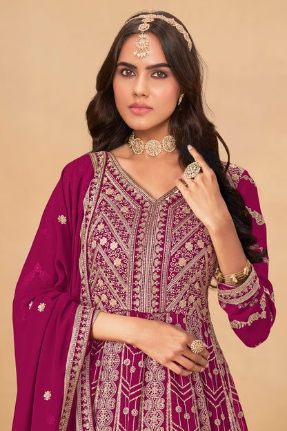 Pink Anarkali Gown With Chikankari Embroidery Worked Long Anarkali Dupatta Suit