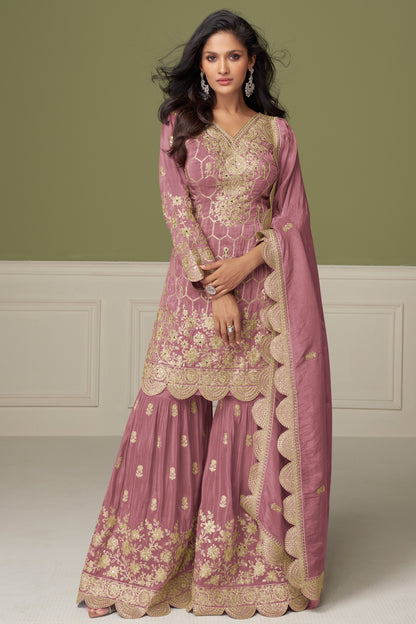 rose gold sharara suit online with embroidery