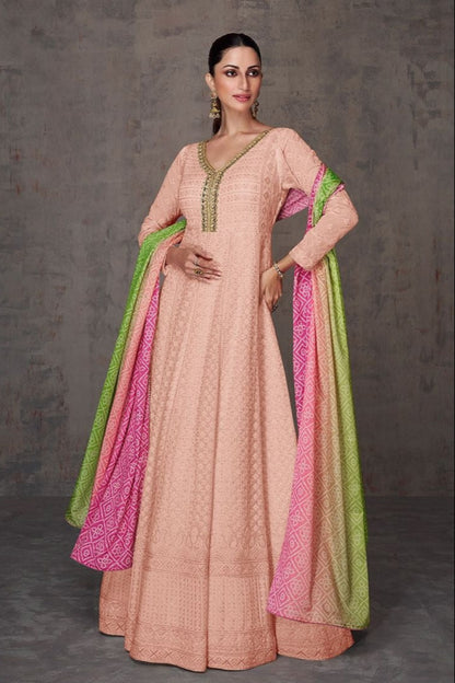 Peach Anarkali Gown With Dupatta Indian Wedding Dress CANADA Wear
