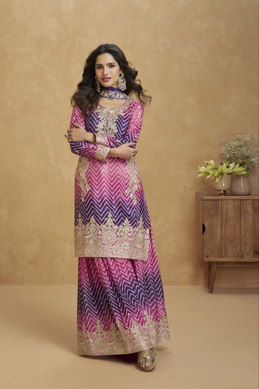 Pink palazzo set offers a graceful and feminine touch, making it ideal for daytime events, festive gatherings, or casual outings.
