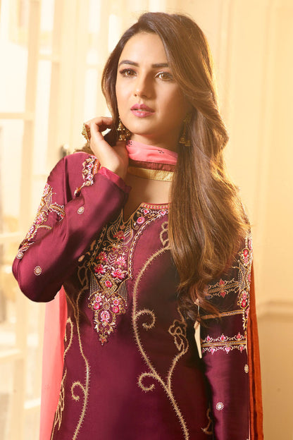 elegant wine salwar kameez suit full-length look
