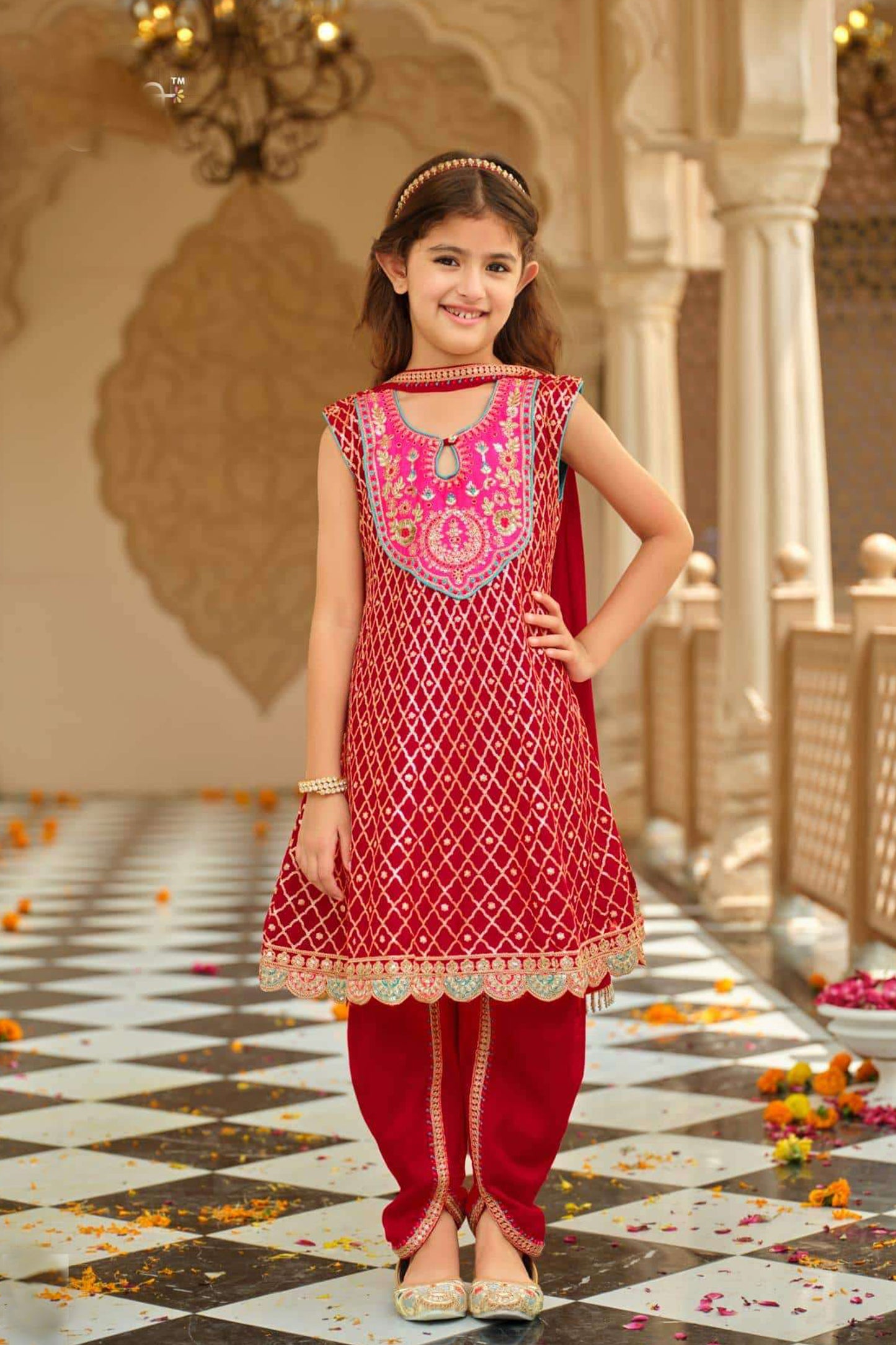 Red Designer Patiala Suit for Kids Wedding Collection