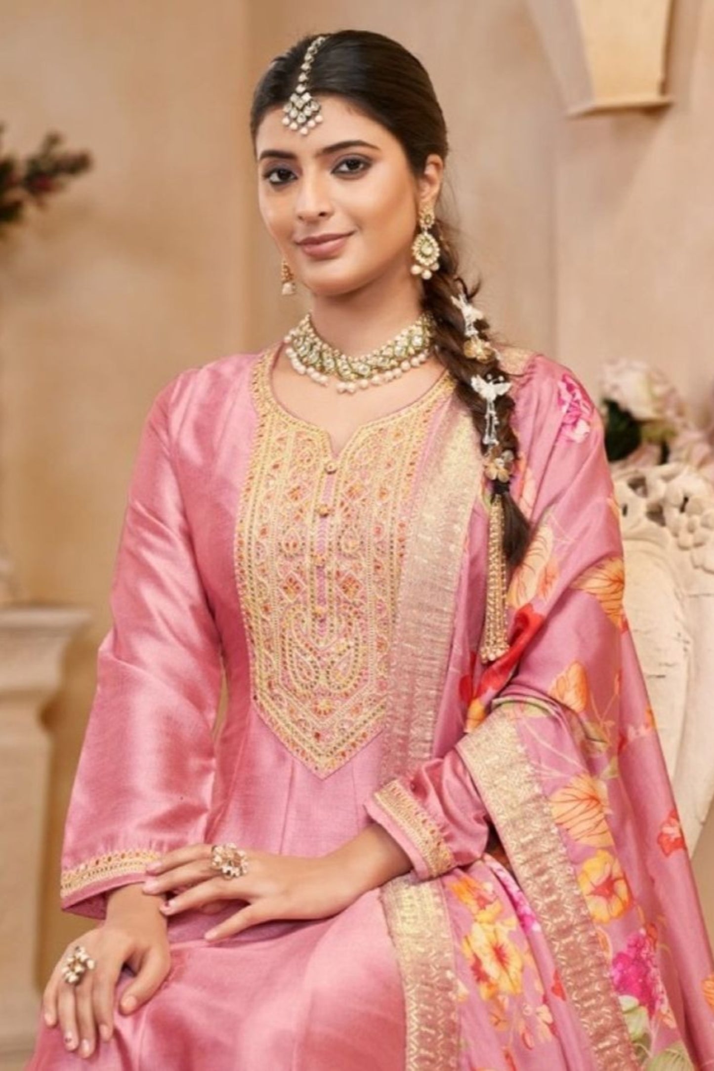 Pink Anarkali Gown with Matching Dupatta for Special Occasions Party Wear Suit