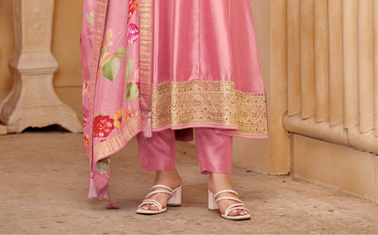 Pink Anarkali Gown with Matching Dupatta for Special Occasions Party Wear Suit