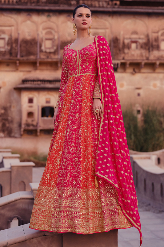 Women's Wedding Anarkali Gown with Embroidery Worked Dupatta Suit