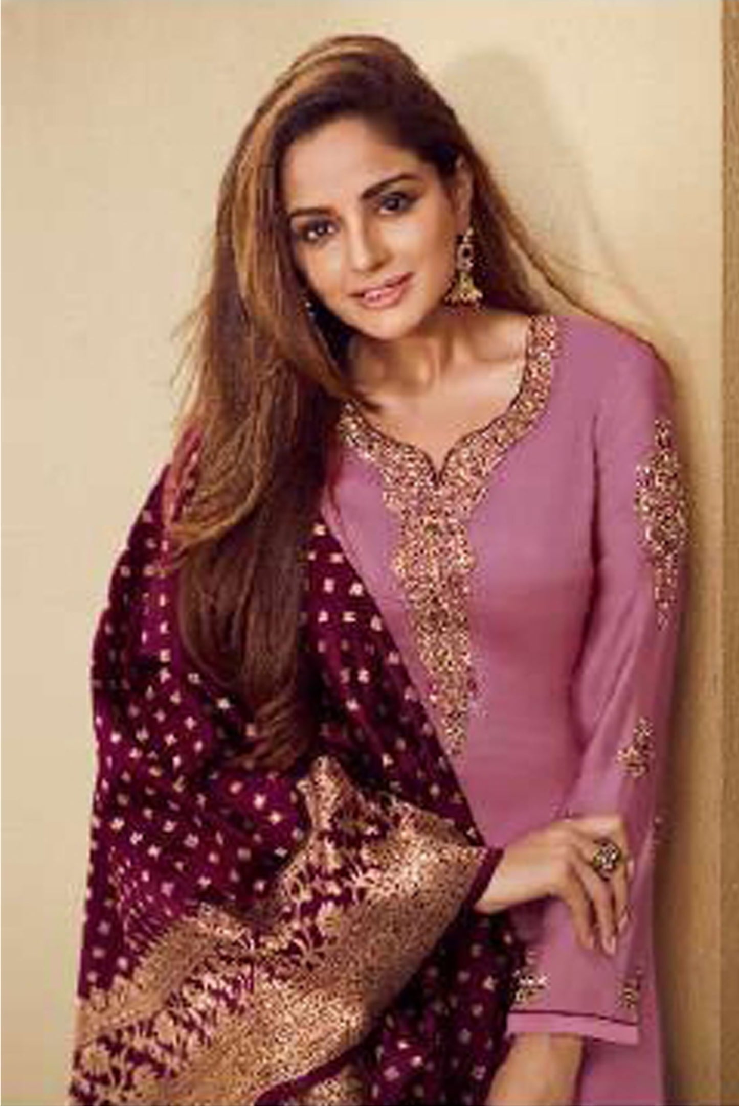 pink salwar kameez embroidery detail close-up