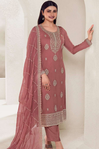 Brown salwar salwar full front view with embroidery