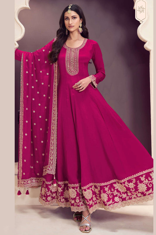 Pink Embroidered Anarkali Suit Reception Party Wear Stitched Dupatta Dress