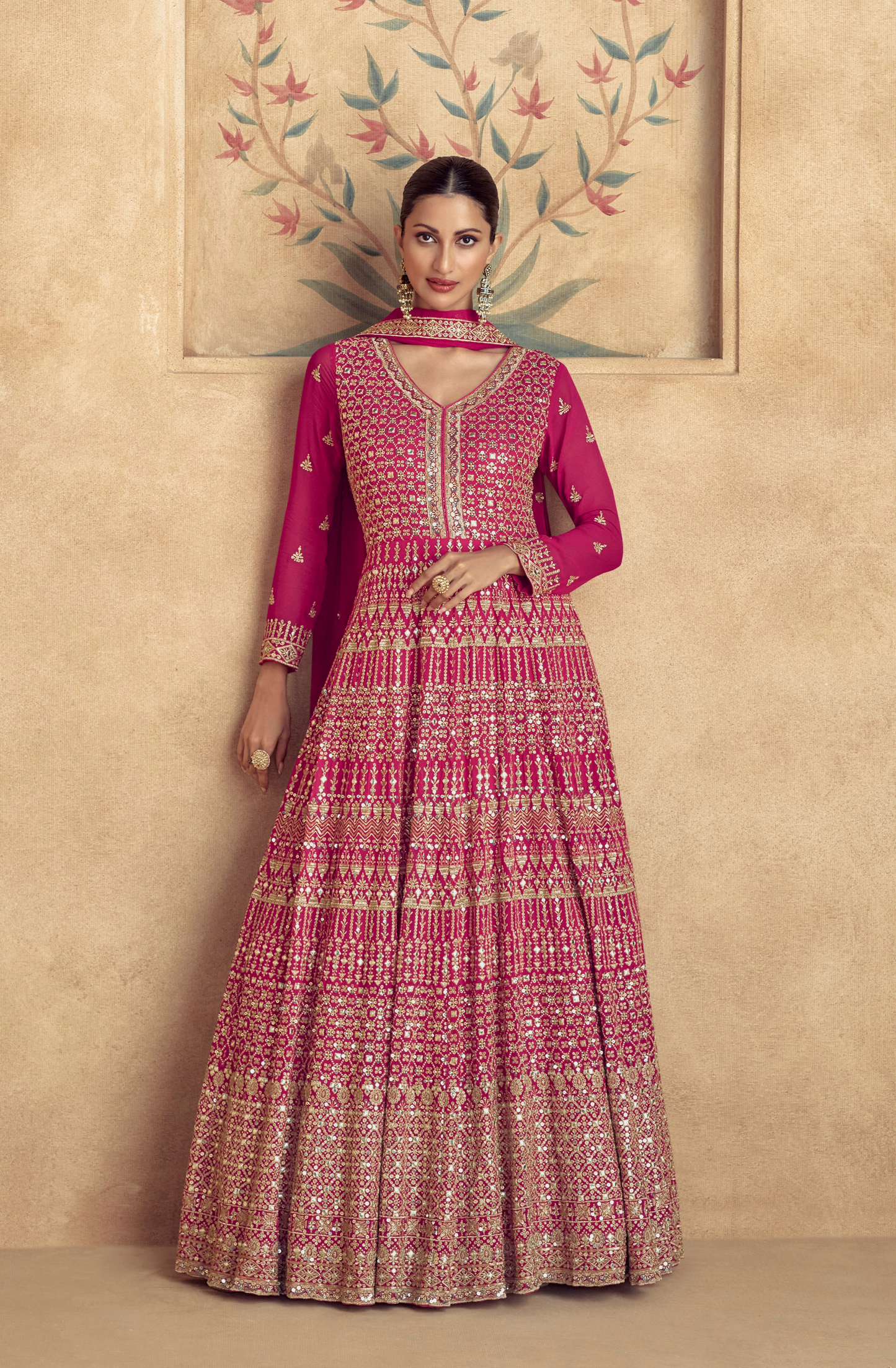 Pink Anarkali Dress Heavy Embroidery Worked Dupatta Suit for Women's