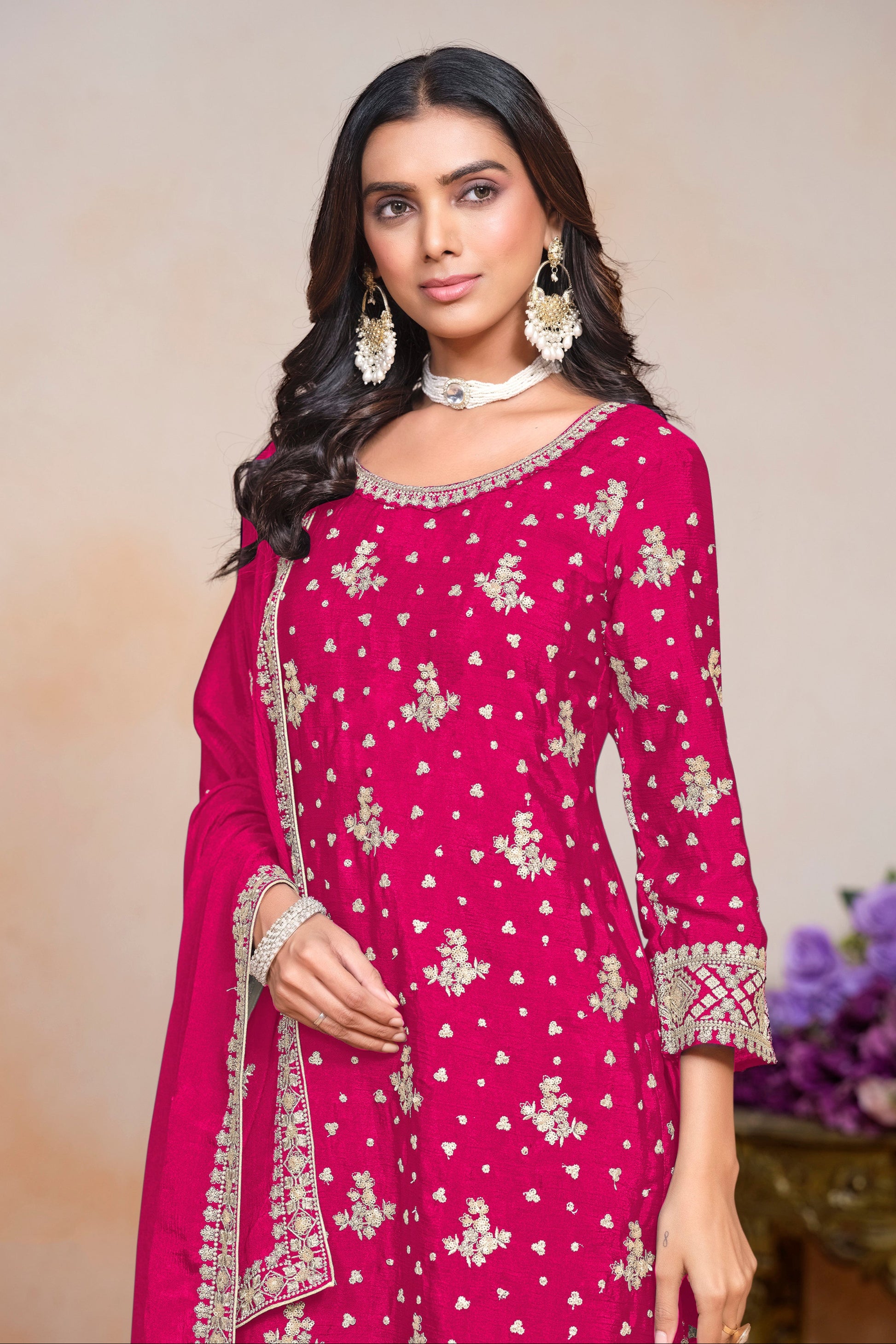 Embroidered Traditional Look Palazzo Suit 