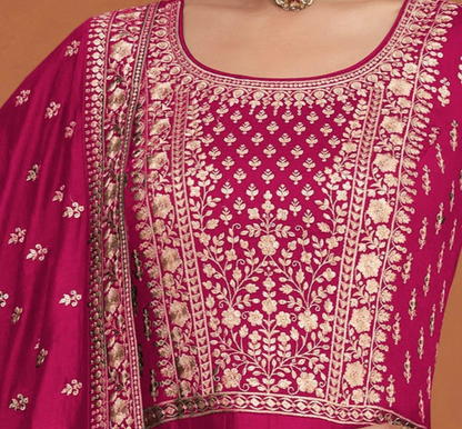 Pink Embroidery Worked Round Neck Anarkali Full Long Dupatta Dress