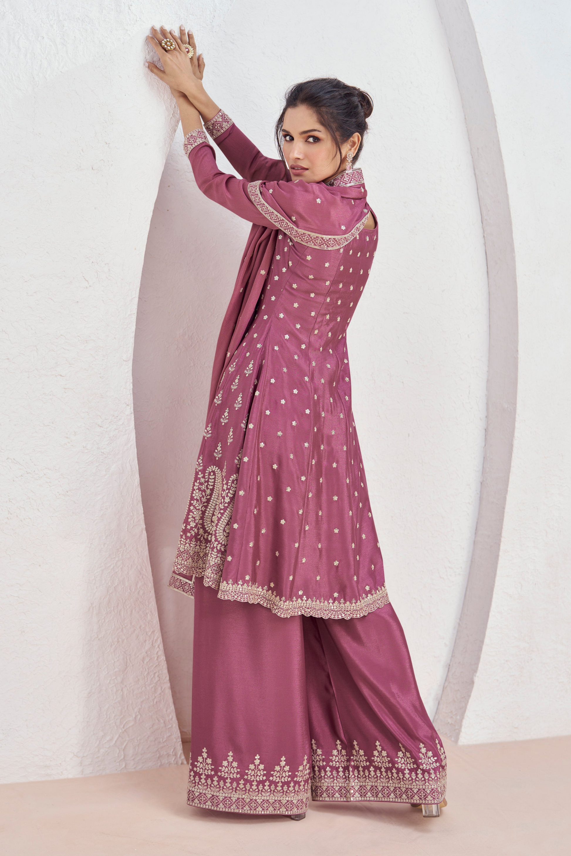 Premium Style Pink Salwar Kameez Plazzo Dress For USA Customer