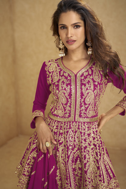 Pink plazo dress full outfit with matching bottom and dupatta