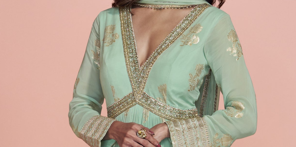 Traditional Wear Sage Green Anarkali Gown With Dupatta Dresses