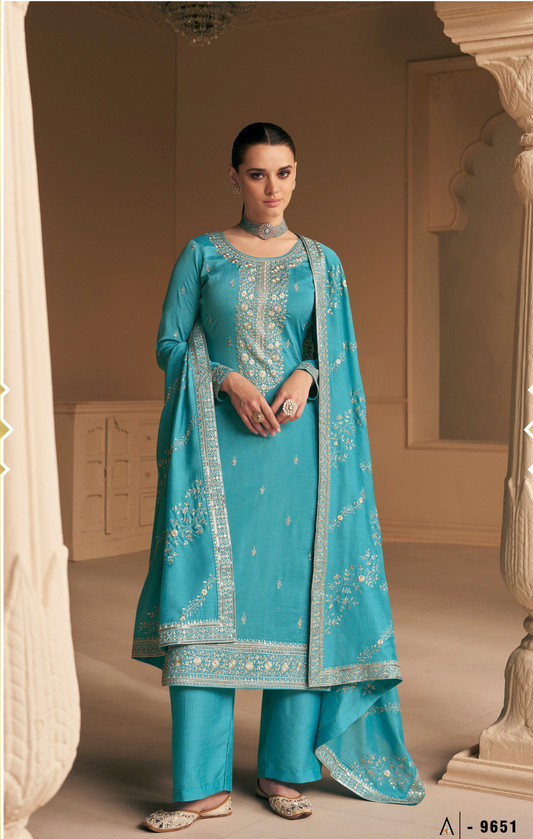 Sky blue salwar kameez for wedding front view