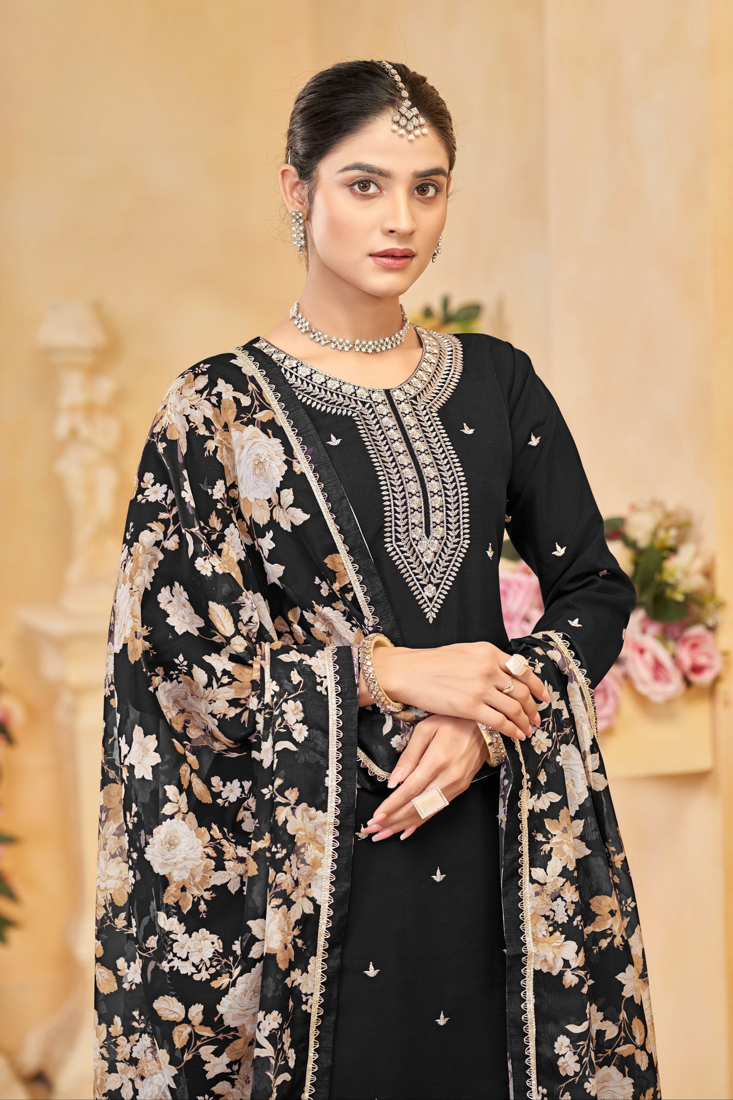 Black Salwar Kameez Palazzo with Dupatta for Wedding Wear