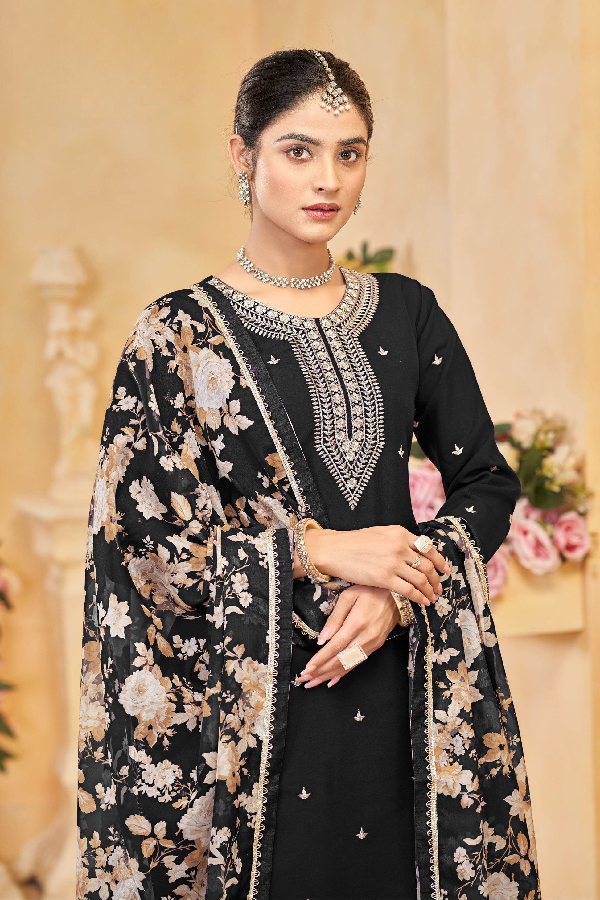 Black Salwar Kameez Palazzo with Dupatta for Wedding Wear