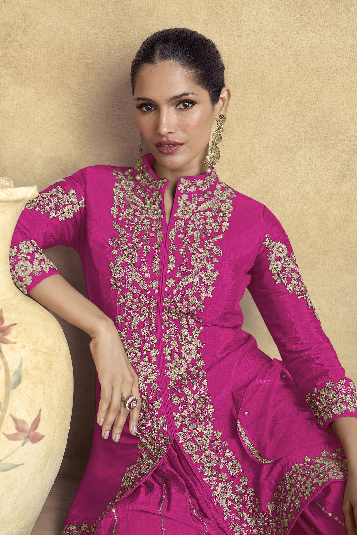 Eid and Diwali Magenta Pink Salwar Kameez Palazzo Suit for UK Women's