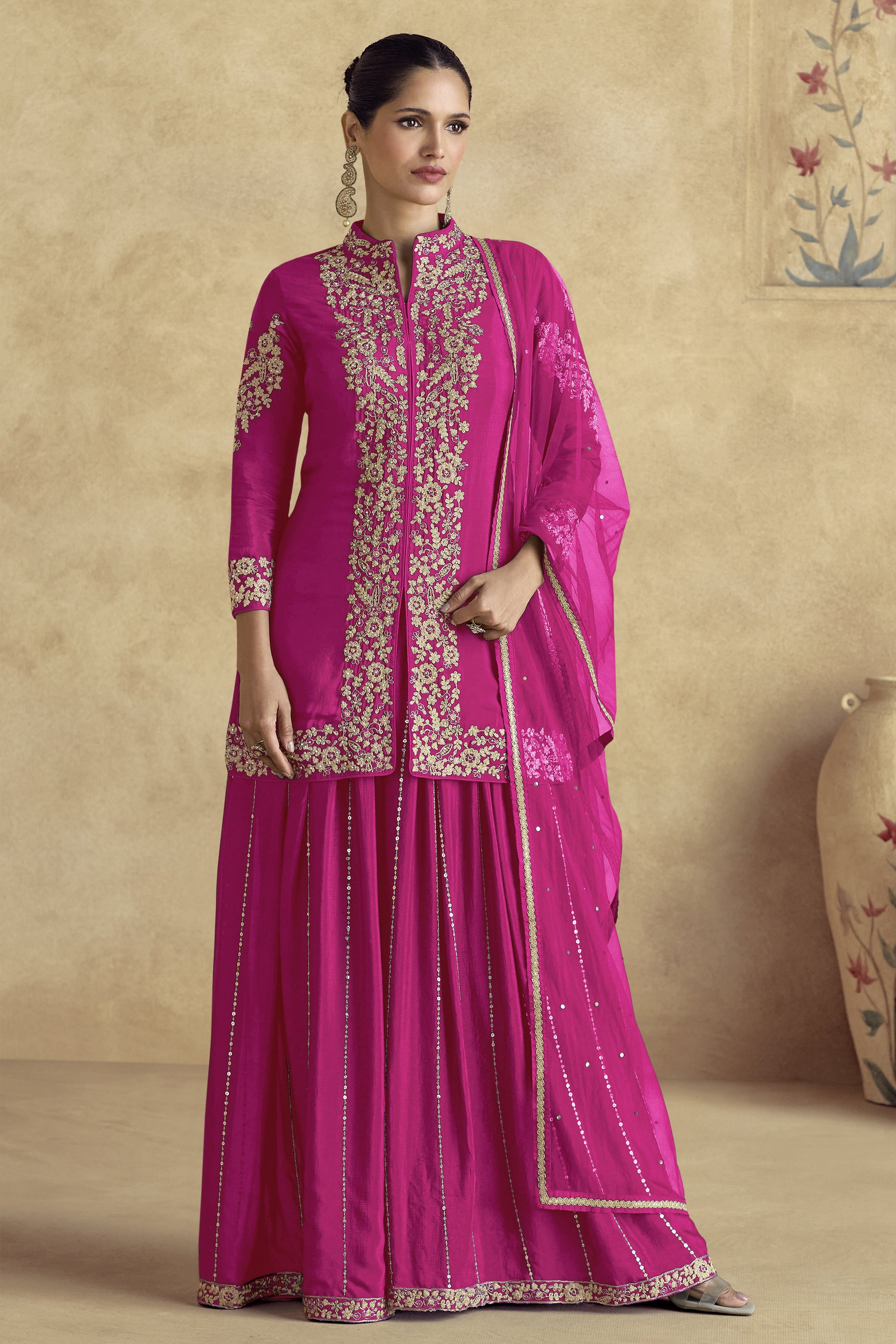 Eid and Diwali Magenta Pink Salwar Kameez Palazzo Suit for UK Women