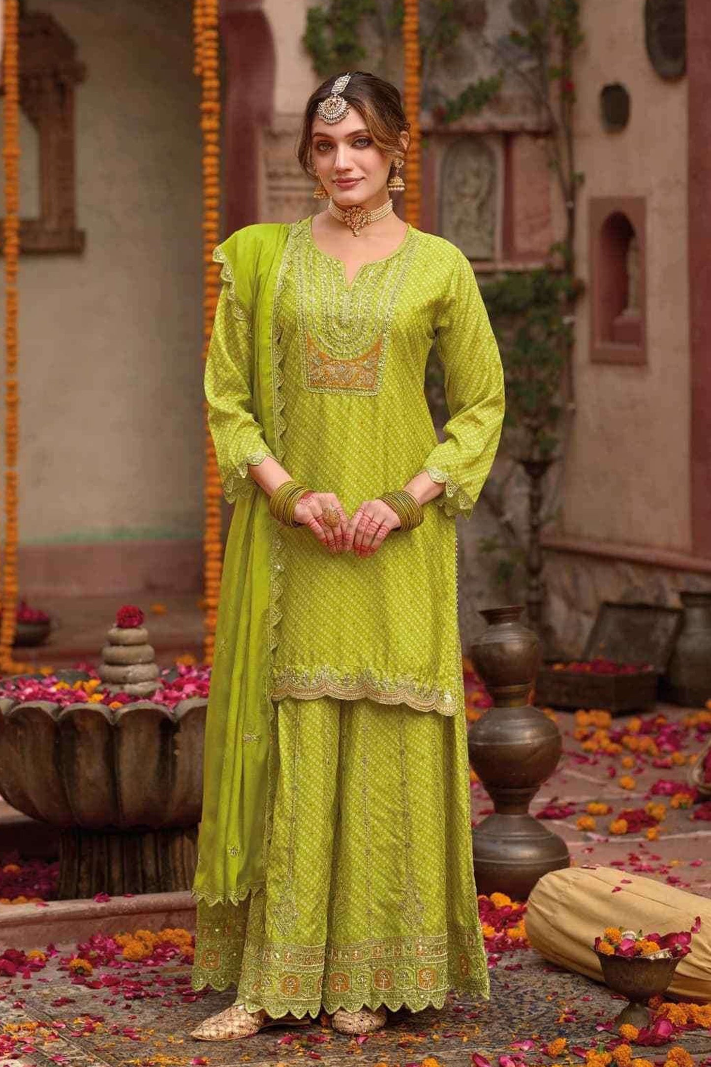 open lace back dress Buy Lime Green Indian Palazzo Suit for Wedding Online USA Green / 6-US S (38)