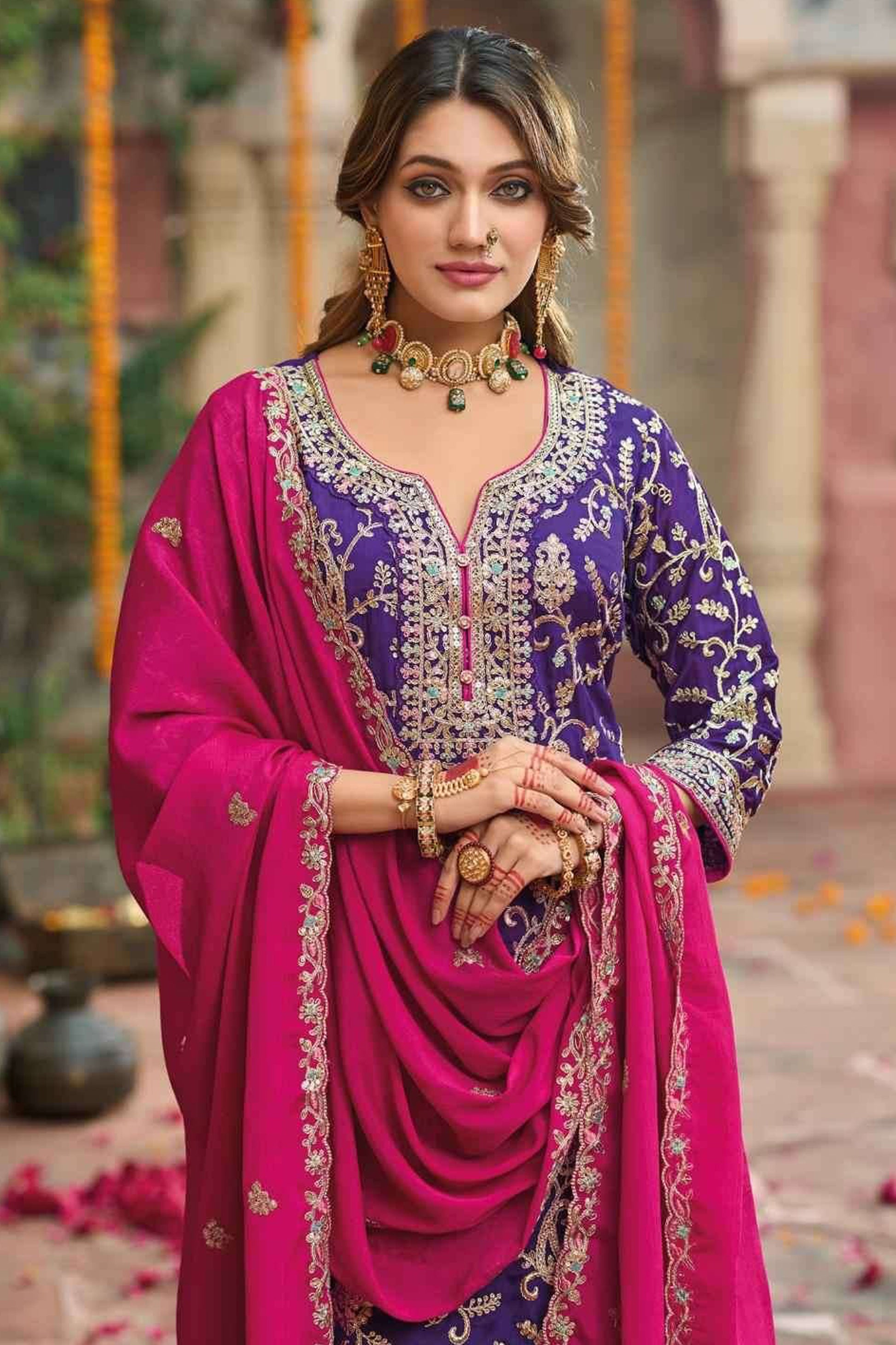 Exclusive Dark Purple Salwar Kameez Palazzo for Weddings and Events – Seyuri