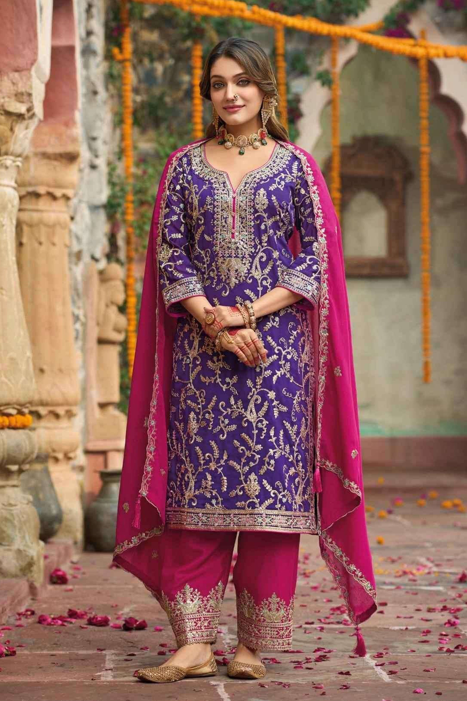 Exclusive Dark Purple Salwar Kameez Palazzo for Weddings and Events – Seyuri