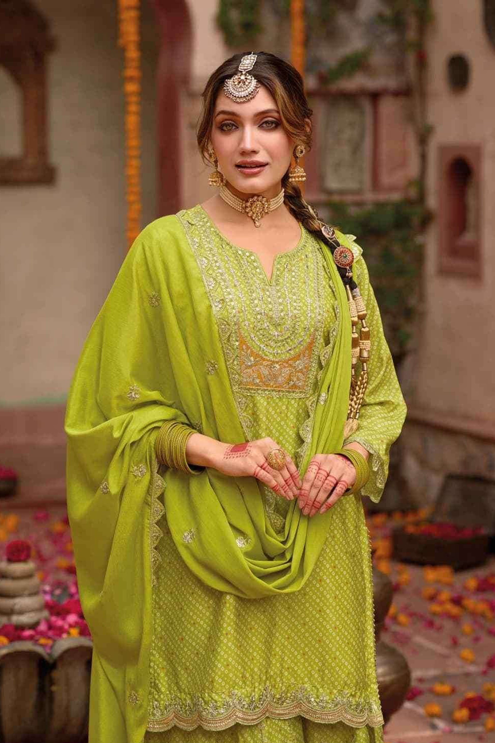 Buy Lime Green Indian Palazzo Suit for Wedding Online USA Green / 2-Us XXS (34)