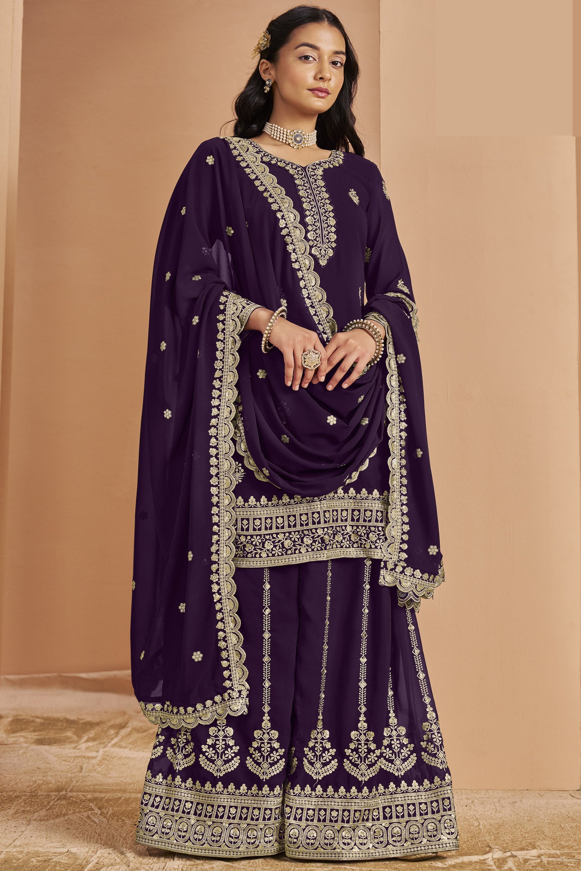Multi Embroidery Indian Bridal & Designer Palazzo Dress for Reception –  Seyuri