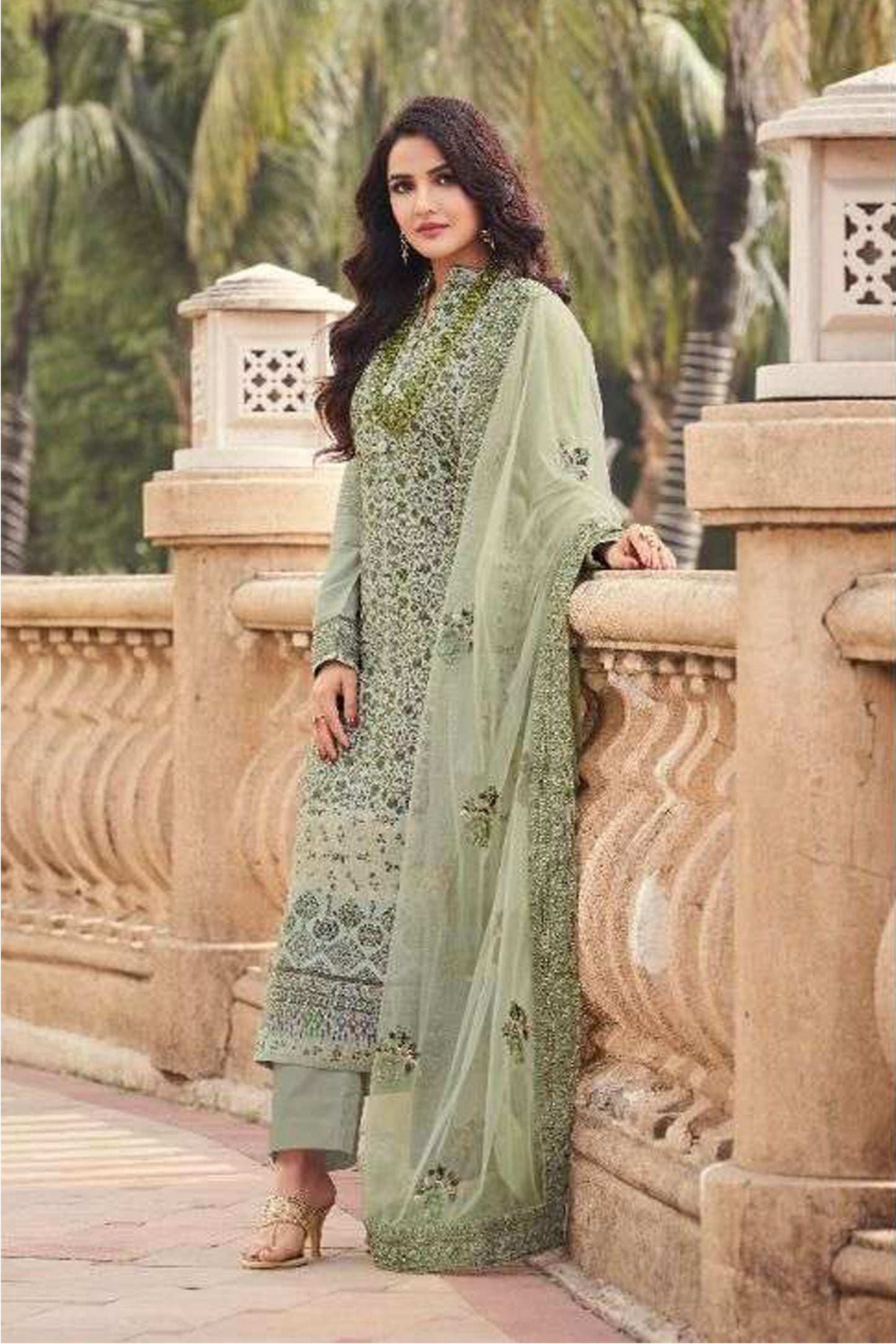pistachio green salwar kameez full front view