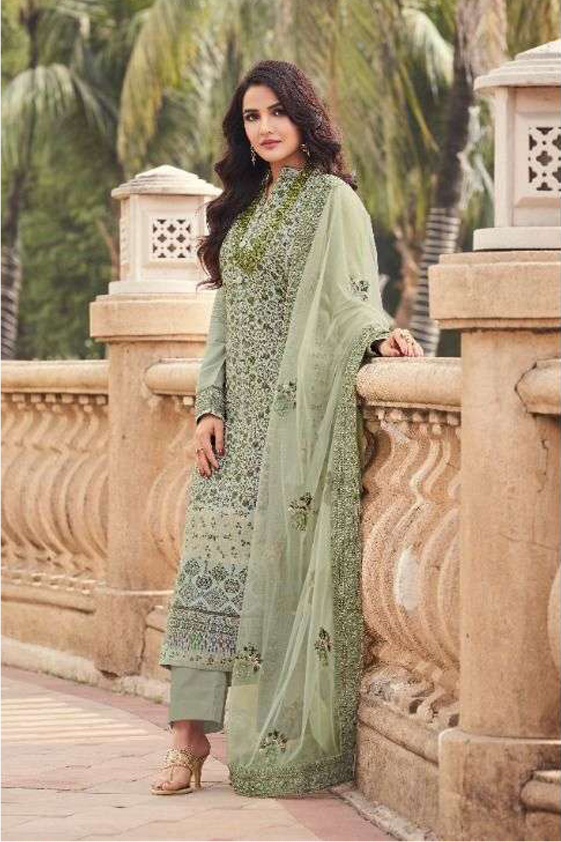 pistachio green salwar kameez full front view