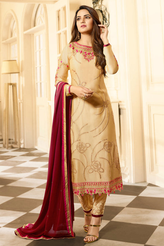 Full-length view of beige salwar kameez for wedding events