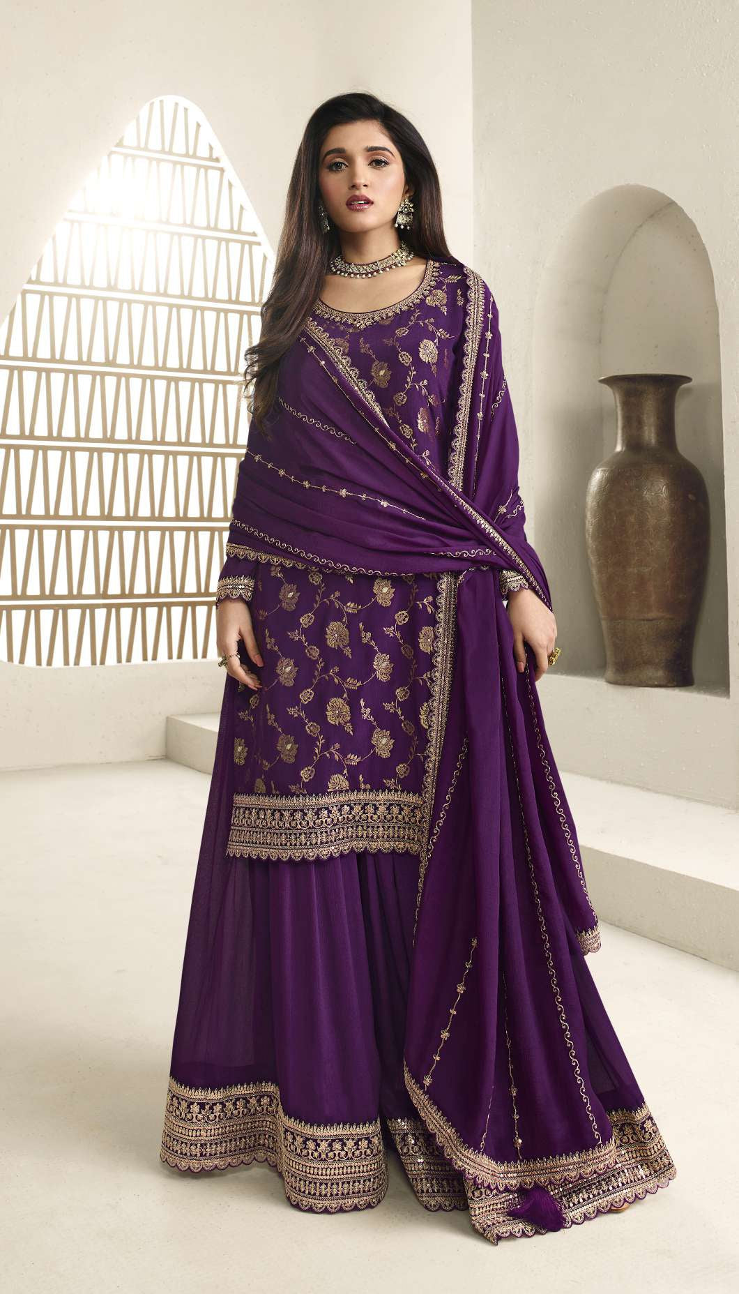Purple Silk Designer Traditional Palazzo Suit 